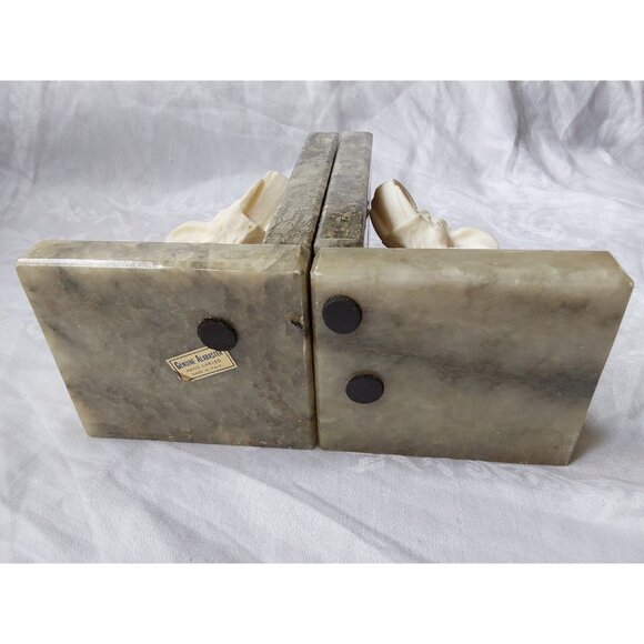 Vintage hand carved alabaster elephant book ends trunk up for good luck Italy - Picture 7 of 10